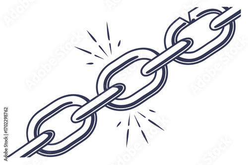 Broken link in chain symbolizing weakness and failure
