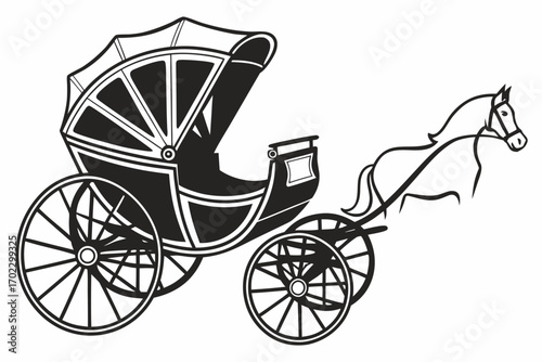 Elegant horse drawn carriage with a stylized horse illustration