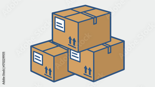 Three brown cardboard boxes stacked blue outline