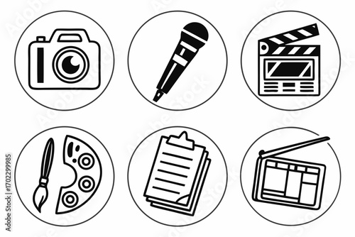 Creative arts and media icons set