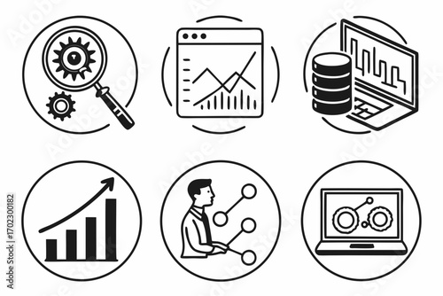 Collection of business and data analysis icons with a modern style