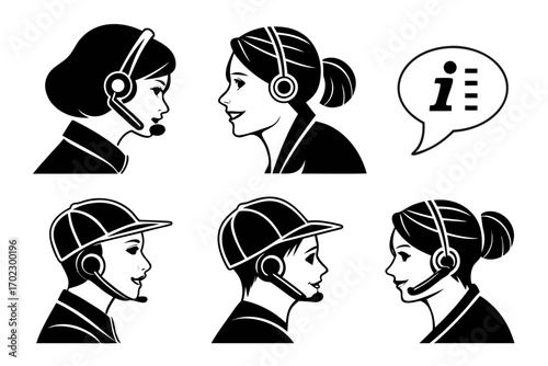 Customer service representatives and information icon set