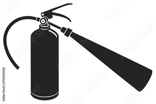 Black silhouette of a fire extinguisher with a hose and nozzle