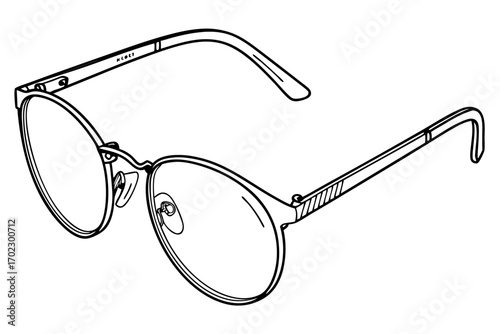 Line art illustration of modern round metal framed eyeglasses
