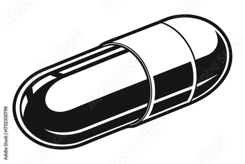 Black and white illustration of a single medical capsule
