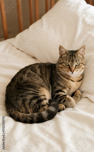 Wallpaper Mural Cat laying on a bed with white blankets. Ai Torontodigital.ca
