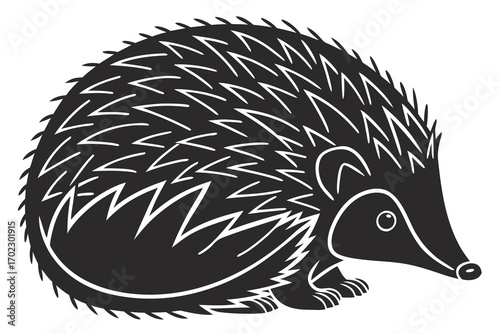Stylized black silhouette of a hedgehog with white spines