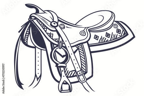 Stylized illustration of a western saddle with decorative elements