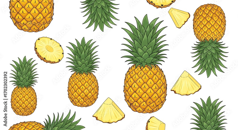 Vibrant Pineapple Pattern - Tropical Fruit Design on White Background. Vibrant Pineapple Pattern - Tropical Fruit Design on White Background.