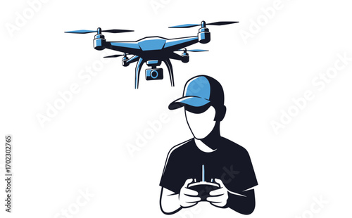 Person Operating Drone with Remote Controller in Outdoor Setting