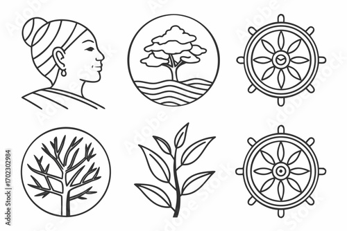 Collection of simple line art icons representing nature and spirituality