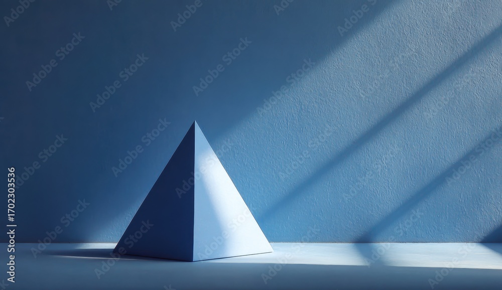 Fototapeta premium Light-dappled blue pyramid on a plain surface