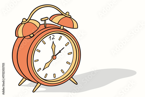 Retro alarm clock with orange and yellow tones casting a shadow