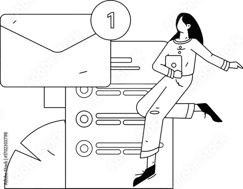 Engaged businesswoman confidently accessing digital communication and data on her tablet, symbolizing modern connectivity and information management for success.