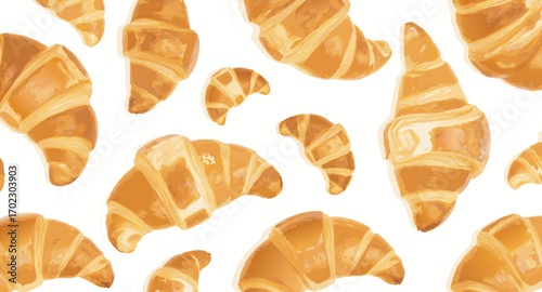 Delicious golden croissants on a white background perfect for breakfast.
