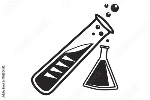 Chemistry experiment with bubbling liquid in test tube and flask