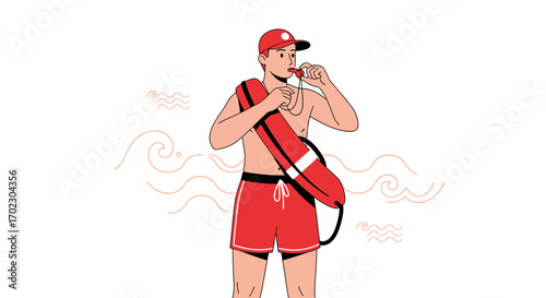 Lifeguard Alerting For Safety Near Water, Ready To Protect Swimmers With Life Preserver
