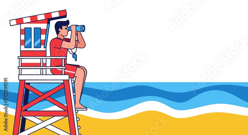 Lifeguard on duty at the beach looking for safety vector illustration graphic design