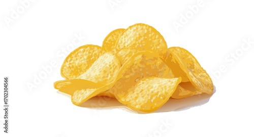 Pile of crispy golden potato chips snack illustration.