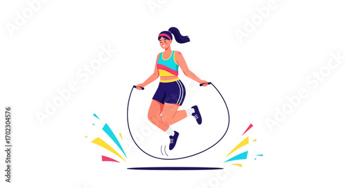 Illustration of a woman jumping rope representing a healthy lifestyle and fitness goals