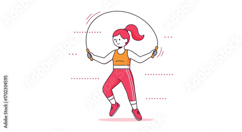 Illustration of a woman jumping rope, perfect for health and fitness concepts