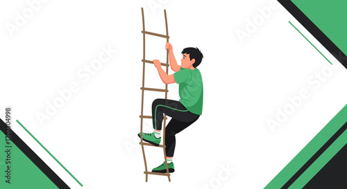 Man Ascending A Rope Ladder Illustrating Ambition, Progress, And Achievement