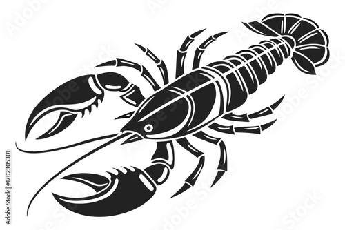 Black silhouette of a lobster on a white background