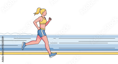Illustration of a Woman Running in a Sportswear at the Park in a Line Art Style