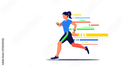 Illustration of a woman running, promoting fitness, health, and active lifestyle activities