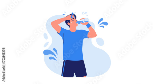 Man drinking water to stay hydrated after exercise or physical activity vector design