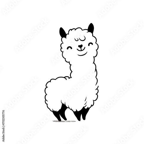 alpaca. alpaca simple black and white line art vector logo