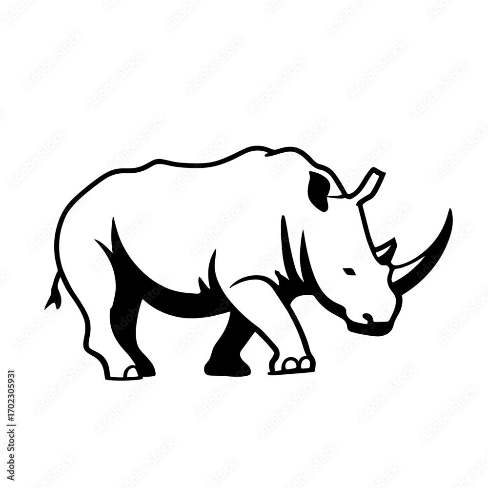 Fototapeta premium Rhinoceros. Rhinoceros simple black and white line art vector logo