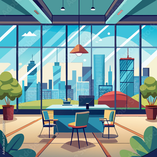 Modern office oasis vector illustration scalable art featuring desk plants and natural light