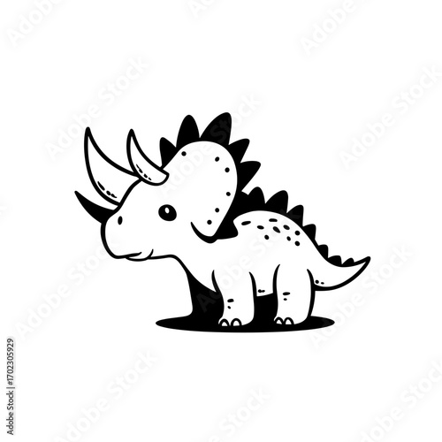 Triceratops. Triceratops simple black and white line art vector logo