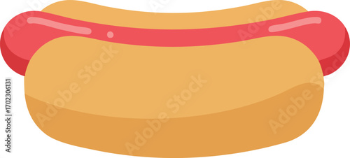 A simple flat design illustration of a classic hot dog with a red sausage in a golden bun, isolated on a white background.
