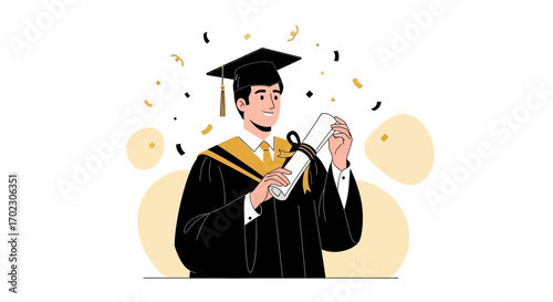 Illustration Of A Young Graduate Holding Diploma Celebrating Academic Achievement
