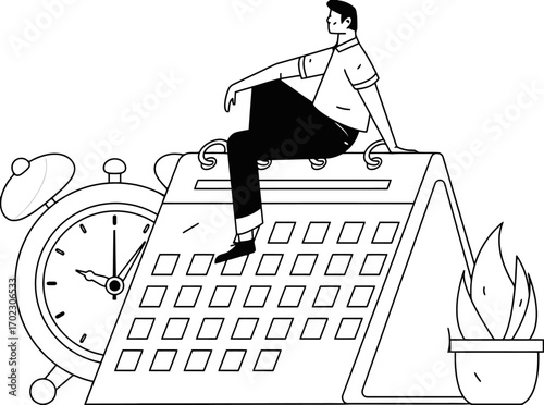 Manage your time effectively and achieve your goals with a clear plan, person sitting on calendar, deadline approaching, time management skills, schedule tasks effectively, meet deadlines