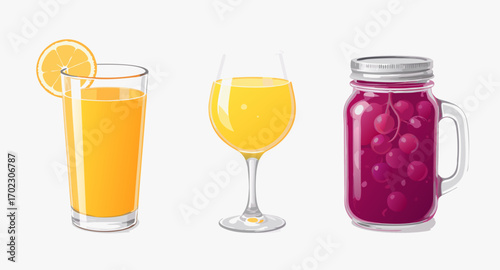 Refreshing Drinks Orange Juice White Wine and Berry Smoothie.