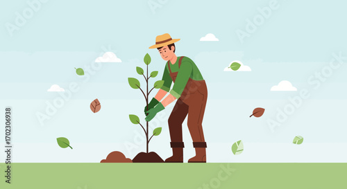 Man planting a tree to contribute to environmental conservation and sustainability