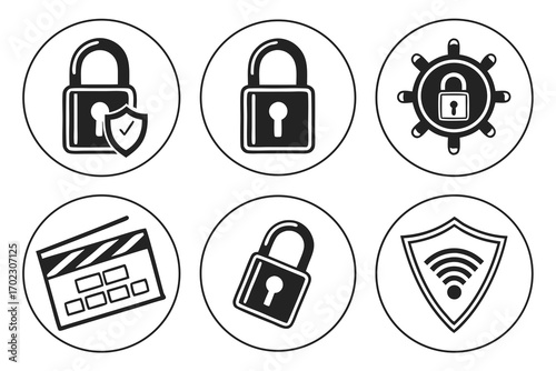 Collection of security and privacy icons in circles