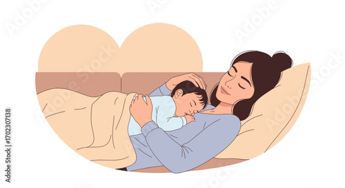 Illustration of Mother and Child Resting Together in a Peaceful and Loving Embrace