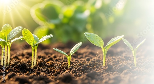 Young Plants Growing in Soil.