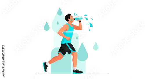 Man Rehydrating While Running: Graphic Representation of Fitness and Hydration