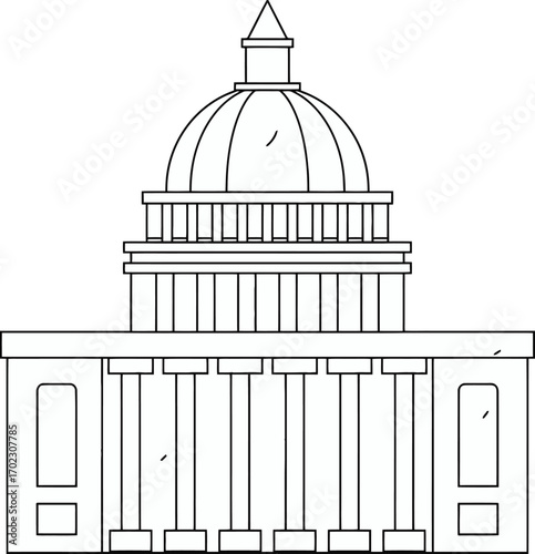Striking minimalist line drawing of the Capitol Building, perfect for political commentary, government themes, architectural designs, or historical contexts with clean, modern aesthetics