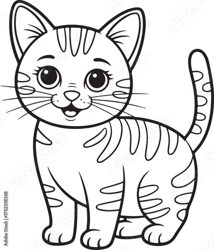 Coloring page outline of cute cat vector illustration on white background