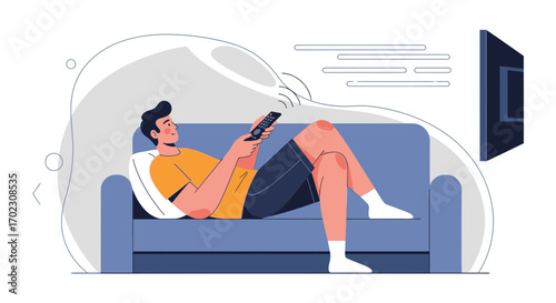 Individual Relaxes On The Couch While Watching Television And Browsing Channels