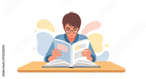 Intellectual Student Reading Book Study Hard Knowledge Information Education Illustration