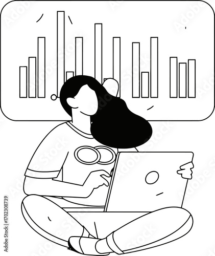 Data analyst visualizing business growth trends and financial performance on a laptop, ideal for presentations and marketing materials, showing charts and graphs for reports