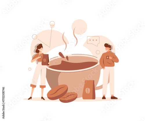 Coffee Break,Concept Showing Company Staff Relaxing and Taking Break Enjoying Coffee, Suitable for landing page, ui, web, mobile app intro card
