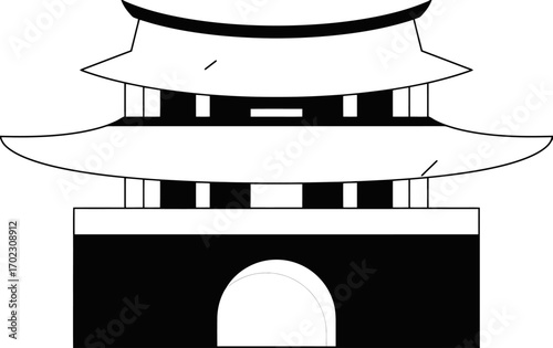 Minimalist illustration of traditional Asian architecture, perfect for cultural designs, historical projects, or adding a touch of Eastern elegance to any creative endeavor